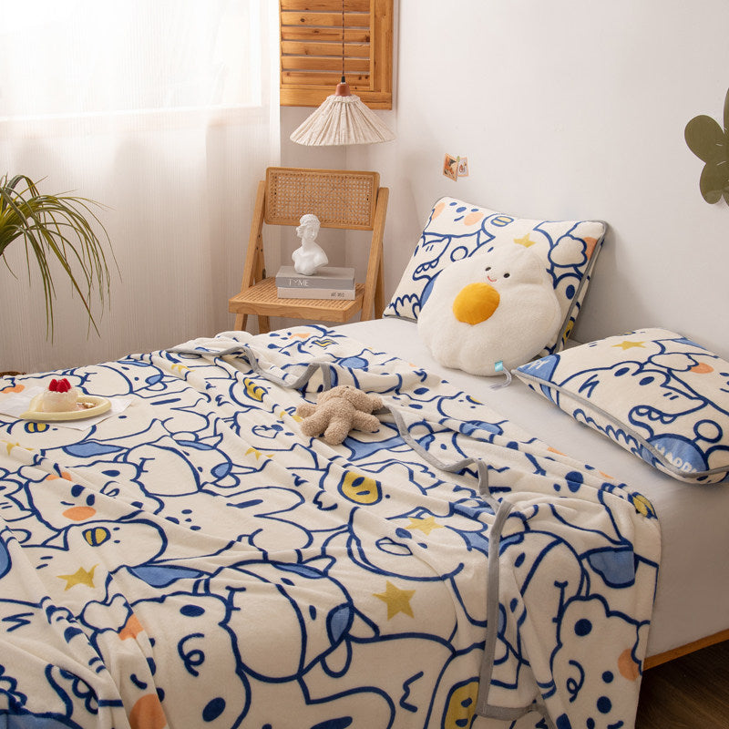 Minimal Cream Cheese Flannel Blanket Thick Warm Winter Dorm Use