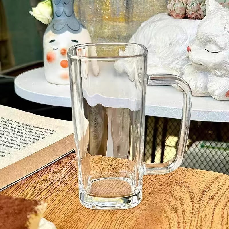 Modern Straw Glass Cup with Handle for Coffee Milk and Water