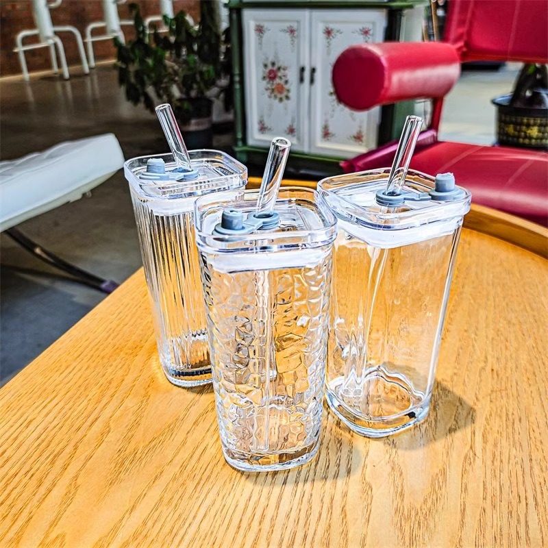Modern Straw Glass Cup with Handle for Coffee Milk and Water