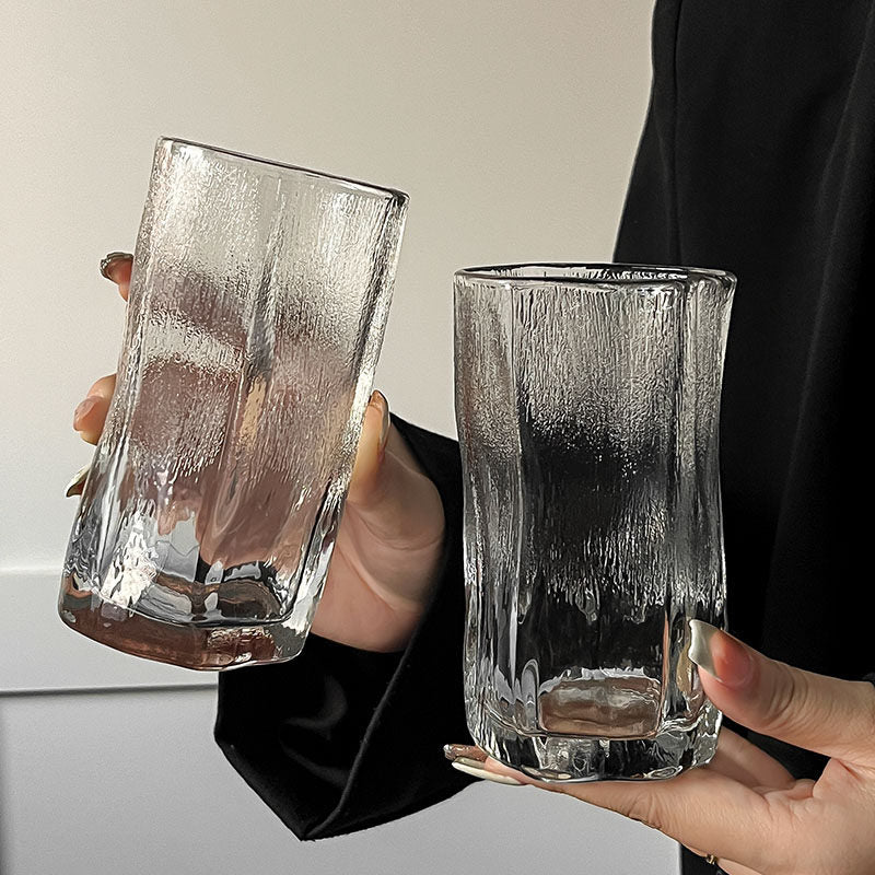 Modern Irregular Mist Glass Cup for Iced Latte Coffee Cold Drinks