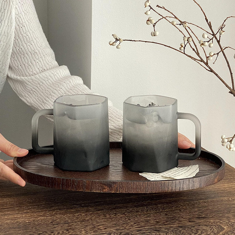 Everyday Black Frosted Glass Mug with Handle Coffee Breakfast Cup