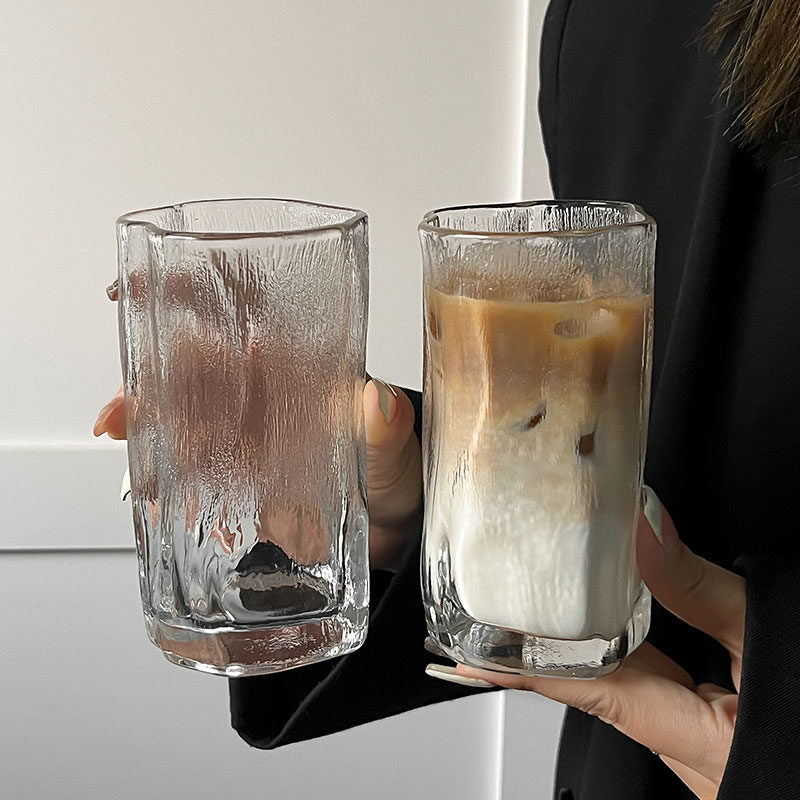 Modern Irregular Mist Glass Cup for Iced Latte Coffee Cold Drinks