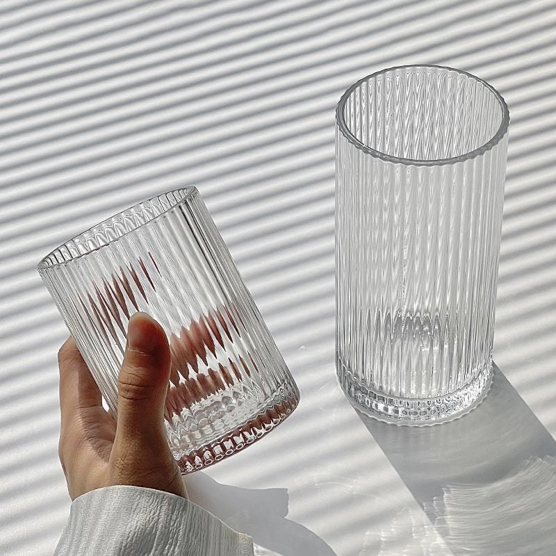 Minimalist Striped Glass Cup for Iced Americano Latte Juice Milk