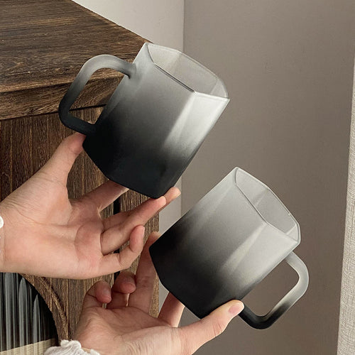 Everyday Black Frosted Glass Mug with Handle Coffee Breakfast Cup