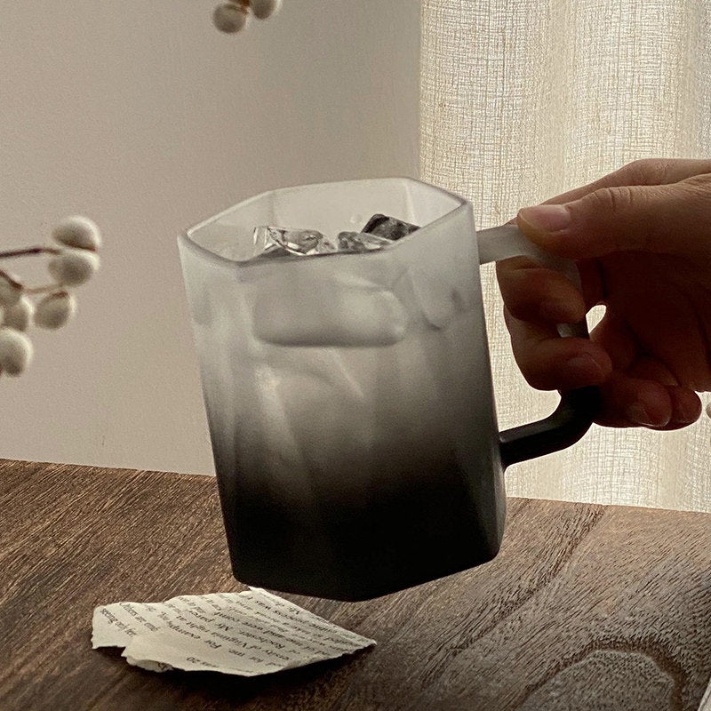 Everyday Black Frosted Glass Mug with Handle Coffee Breakfast Cup