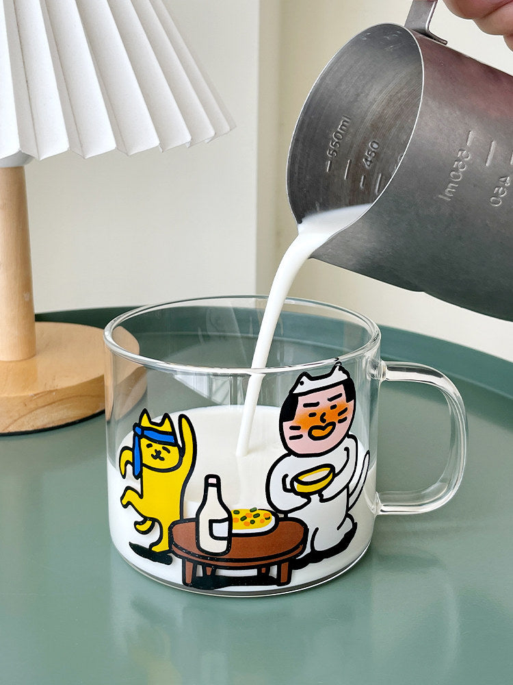 Clear Heat Resistant Glass Milk Cup with Handle Lid Spoon Breakfast