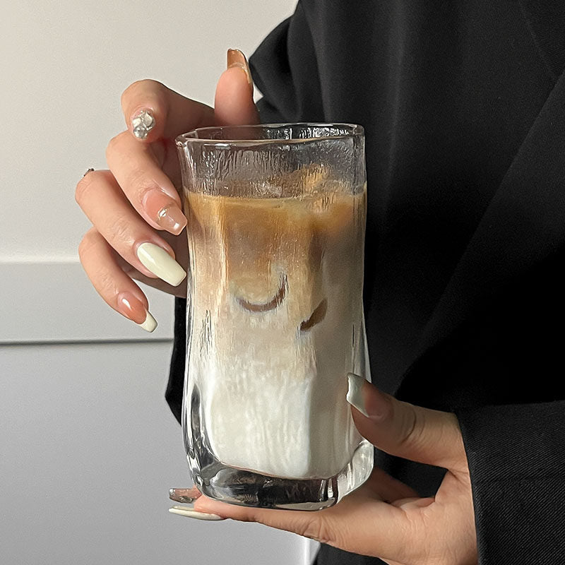 Modern Irregular Mist Glass Cup for Iced Latte Coffee Cold Drinks