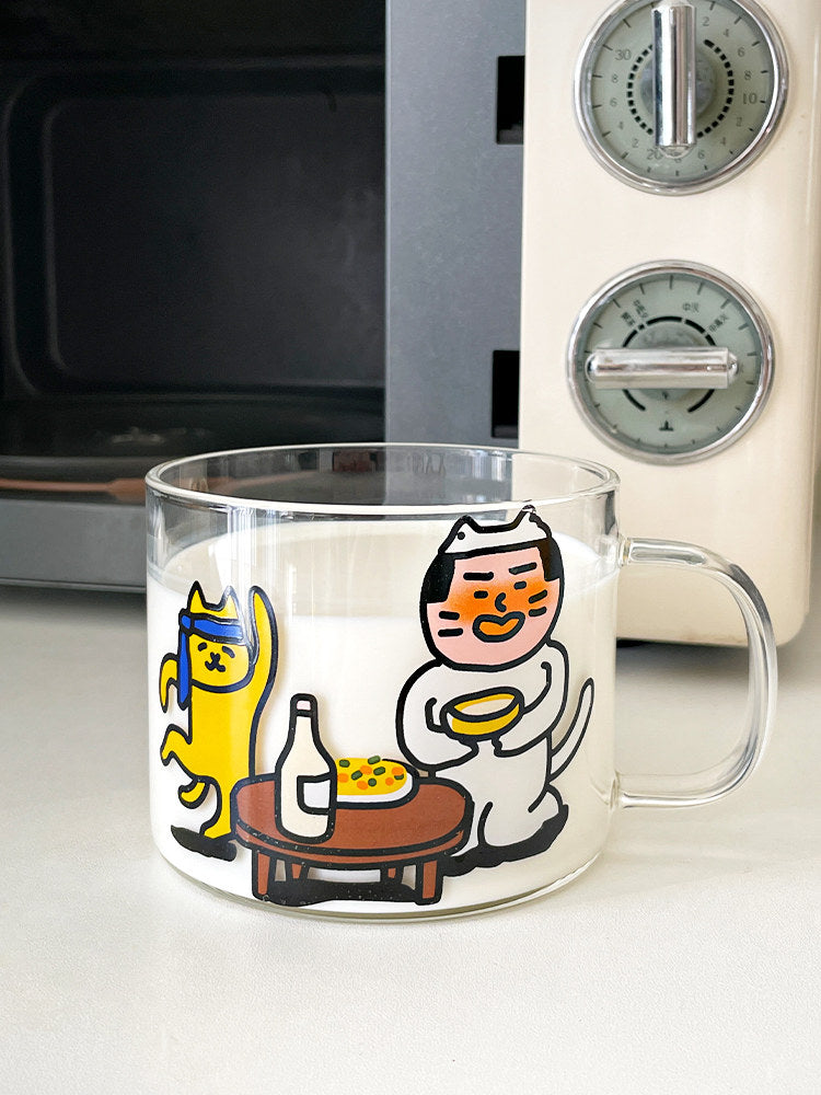 Clear Heat Resistant Glass Milk Cup with Handle Lid Spoon Breakfast