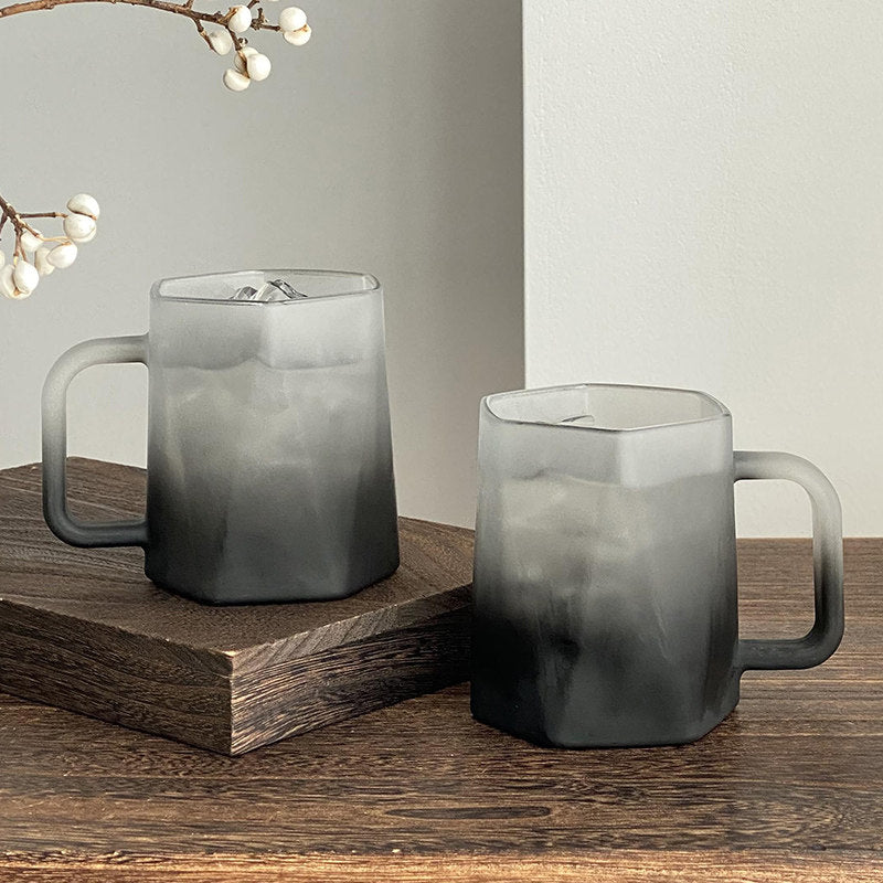 Everyday Black Frosted Glass Mug with Handle Coffee Breakfast Cup