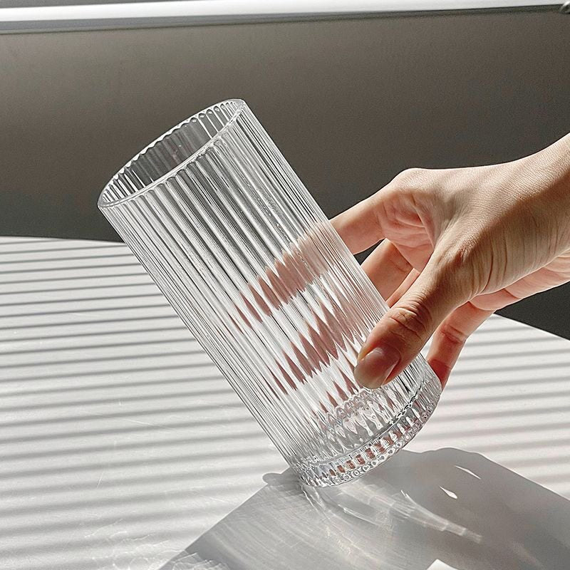 Minimalist Striped Glass Cup for Iced Americano Latte Juice Milk