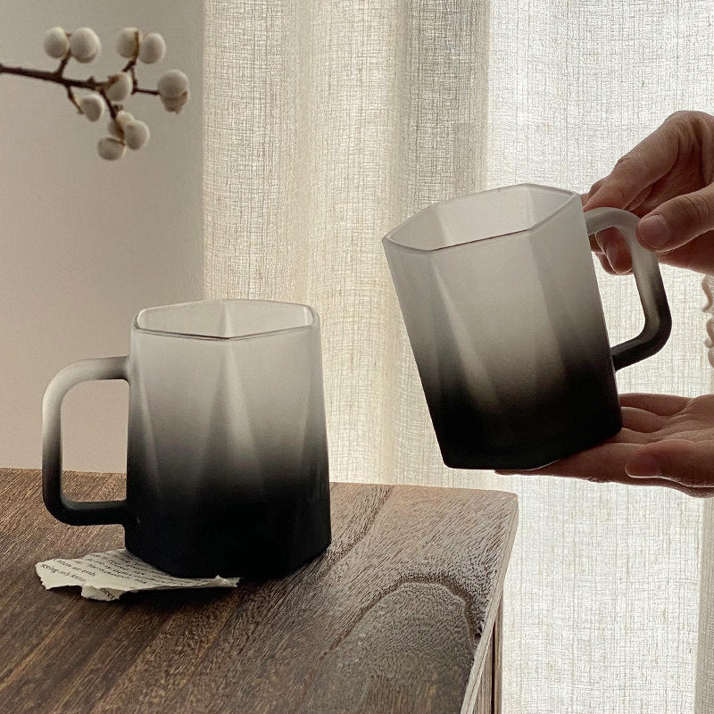 Everyday Black Frosted Glass Mug with Handle Coffee Breakfast Cup