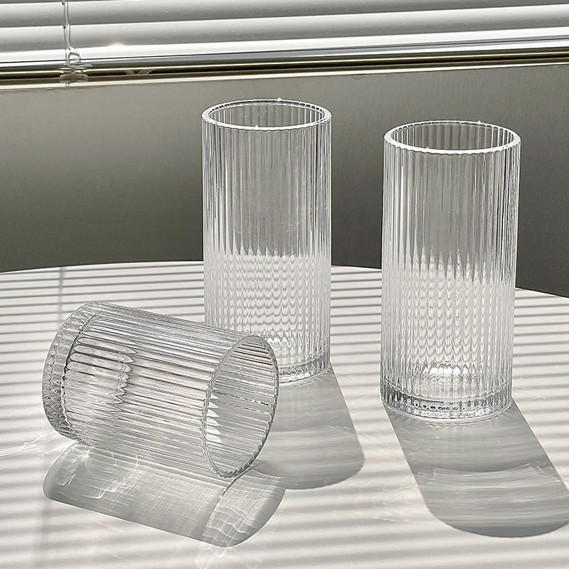 Minimalist Striped Glass Cup for Iced Americano Latte Juice Milk