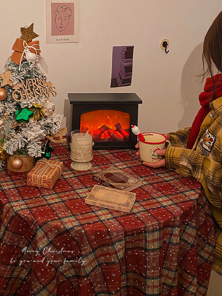 Britische Vintage-Weihnachtstischdecke mit rotem Karomuster, wasserfester Bezug für Feiertags-Couchtische