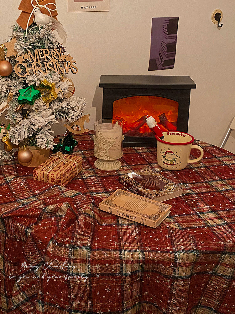 Britische Vintage-Weihnachtstischdecke mit rotem Karomuster, wasserfester Bezug für Feiertags-Couchtische
