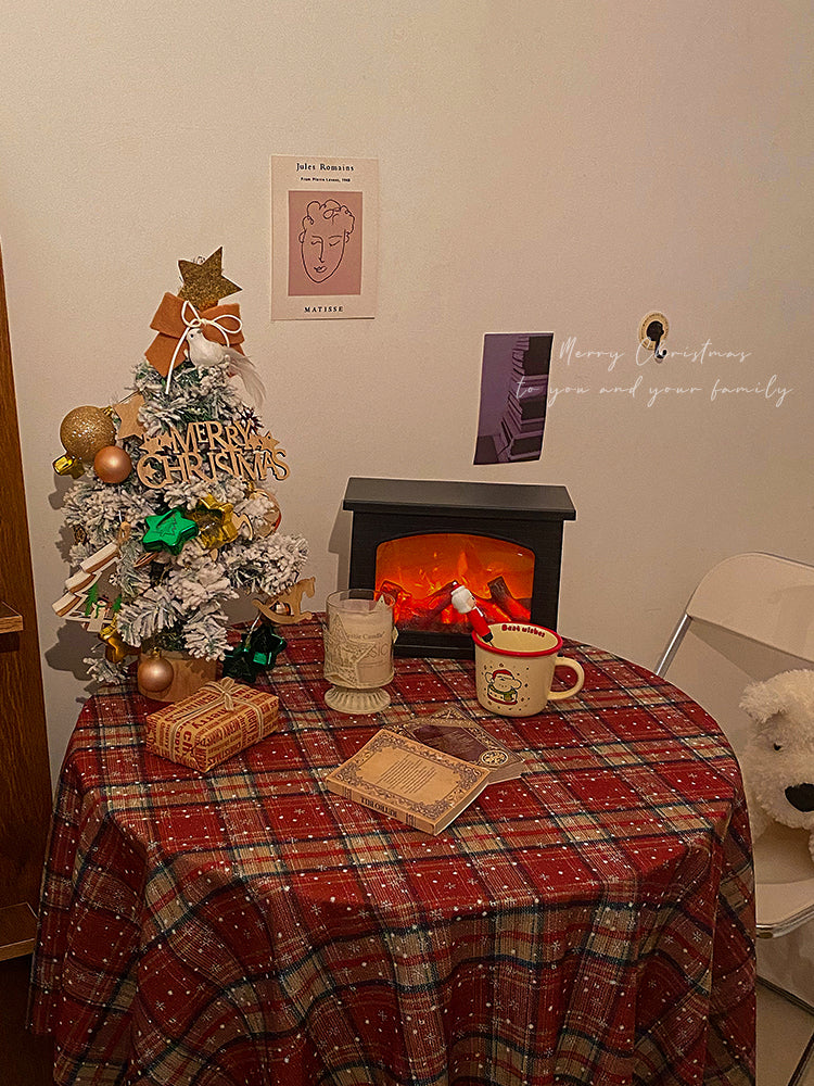 Britische Vintage-Weihnachtstischdecke mit rotem Karomuster, wasserfester Bezug für Feiertags-Couchtische