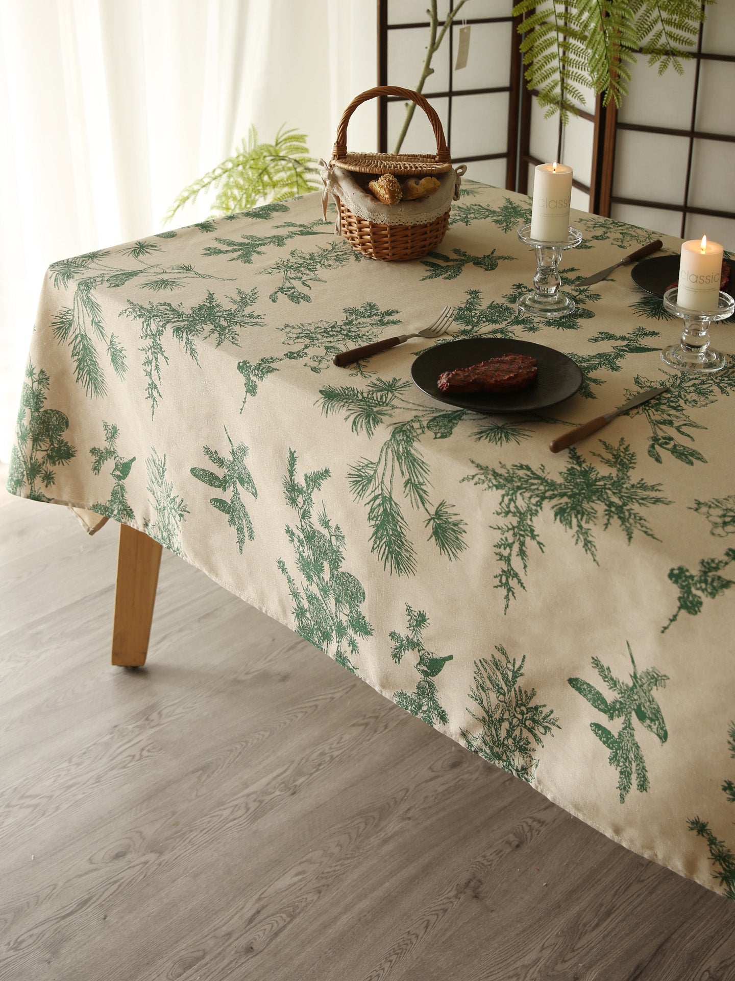 Französische Landhaus-Tischdecke aus Leinen mit Blumenmuster, Vintage-Stil, Esszimmer-Dekoration