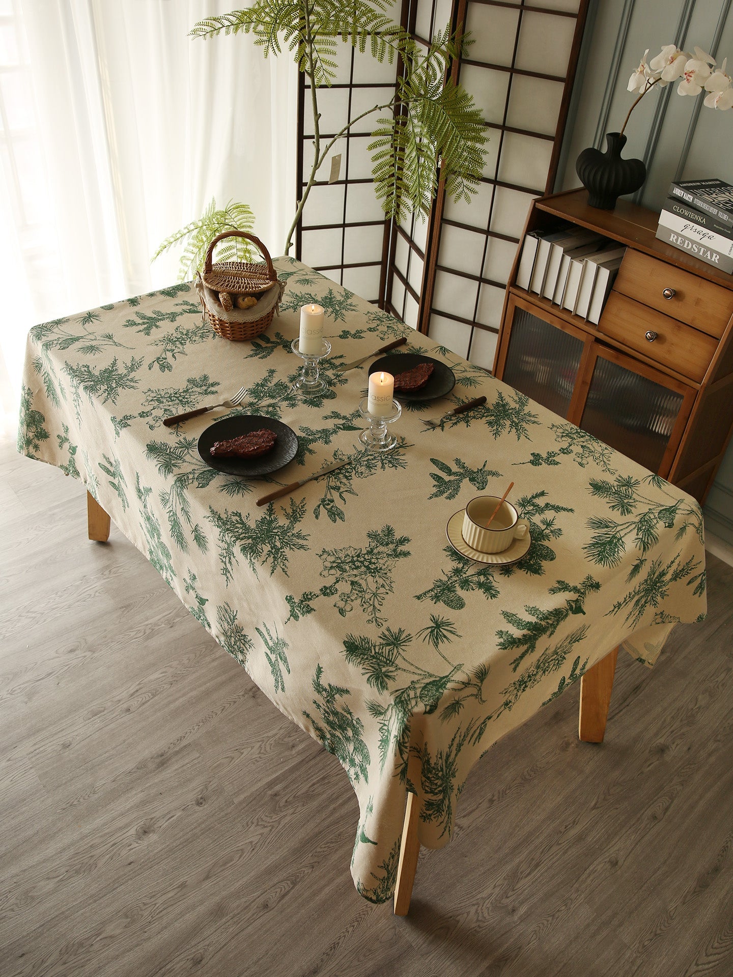 Französische Landhaus-Tischdecke aus Leinen mit Blumenmuster, Vintage-Stil, Esszimmer-Dekoration