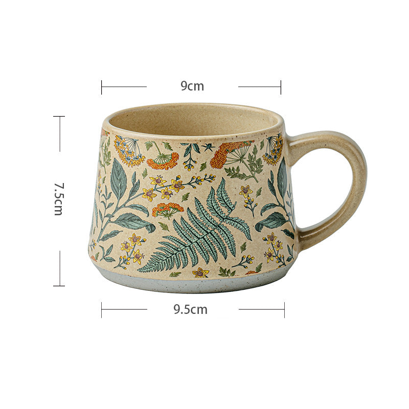Handmade Ceramic Coffee Mug 13oz Vintage Floral Design for Daily Use