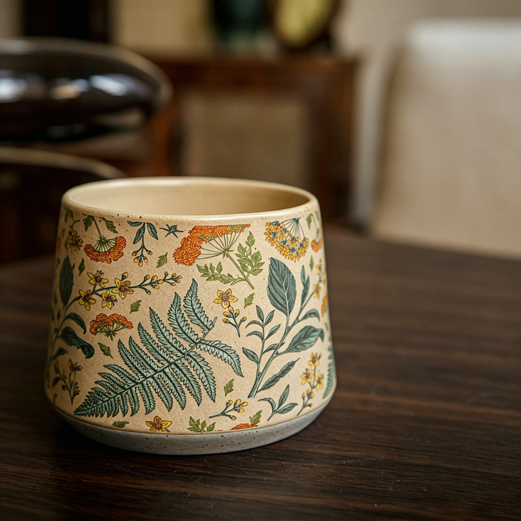 Handmade Ceramic Coffee Mug 13oz Vintage Floral Design for Daily Use