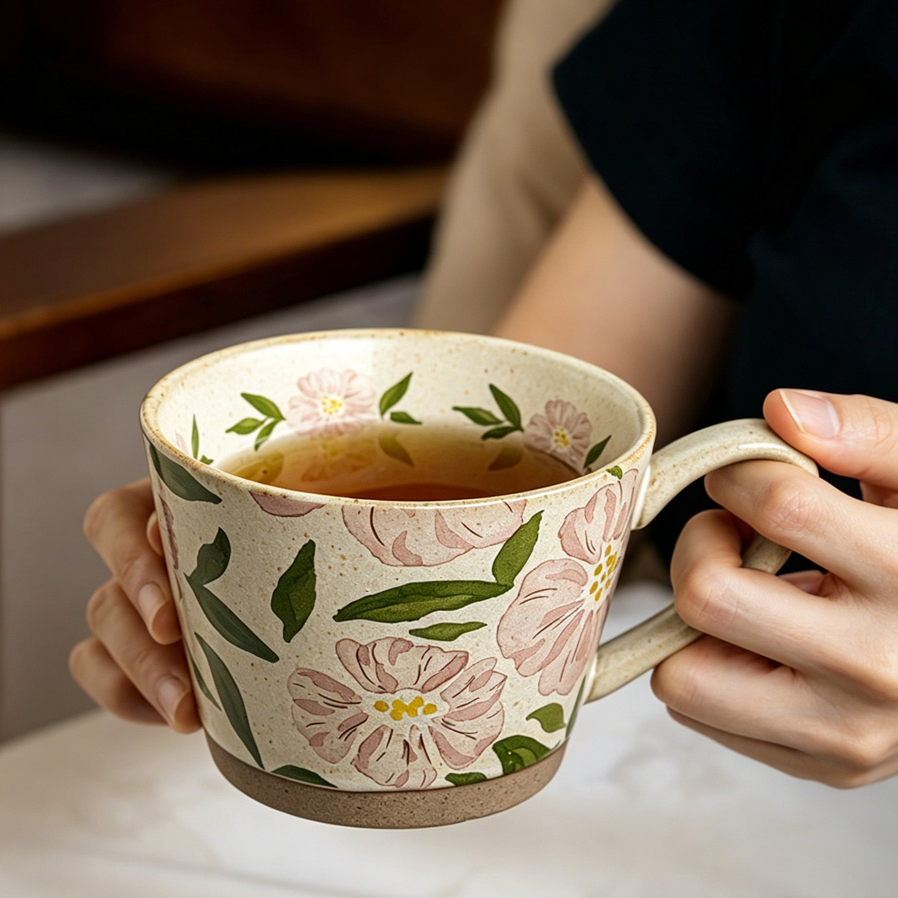 Ceramic Coffee Mug 11oz Floral Pattern Vintage Style for Daily Use