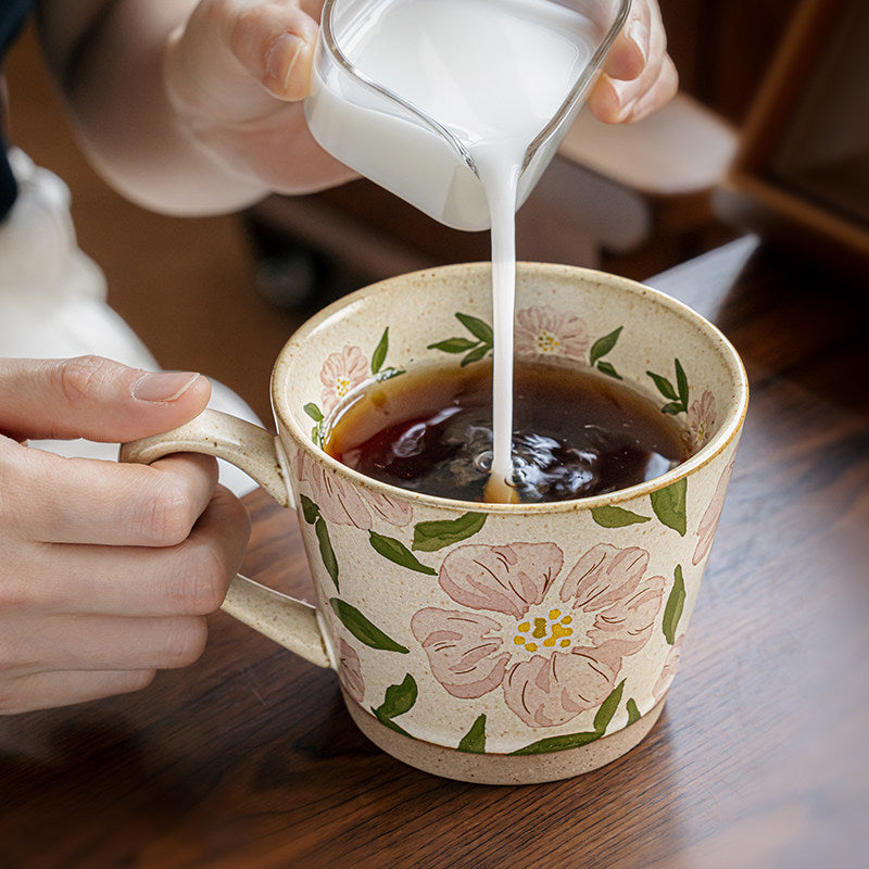 Ceramic Coffee Mug 11oz Floral Pattern Vintage Style for Daily Use